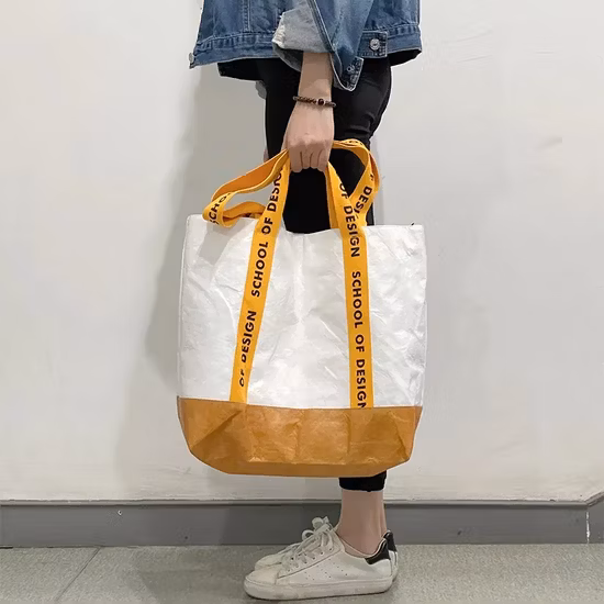 デュポン クラフト ショッピング バッグ、ロゴプリント付き洗える防水タイベックバッグ